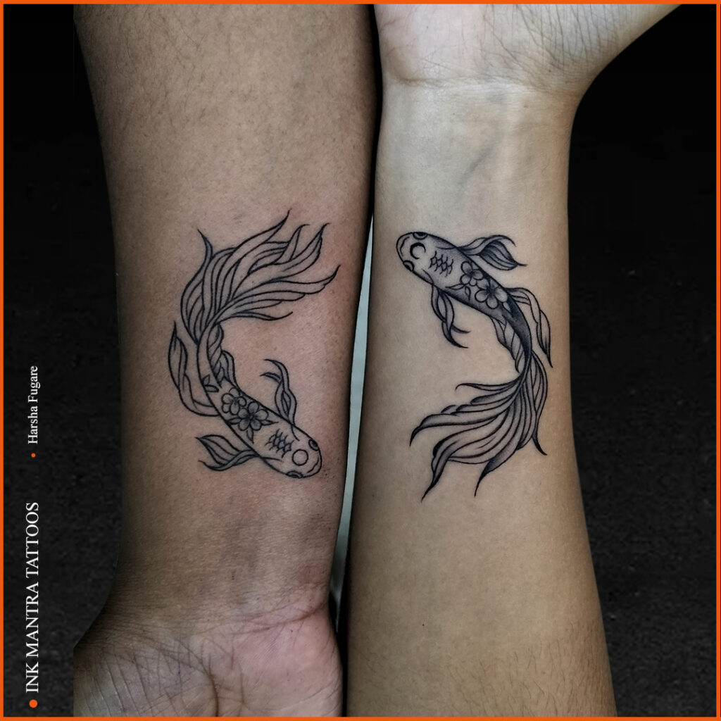 Couple tattoo idea, best pisces zodiac tattoo by Ink Manta Tattoo