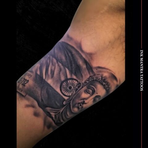 The India Flag And Budha Realistic Tattoo By Ink Mantra Tattoos