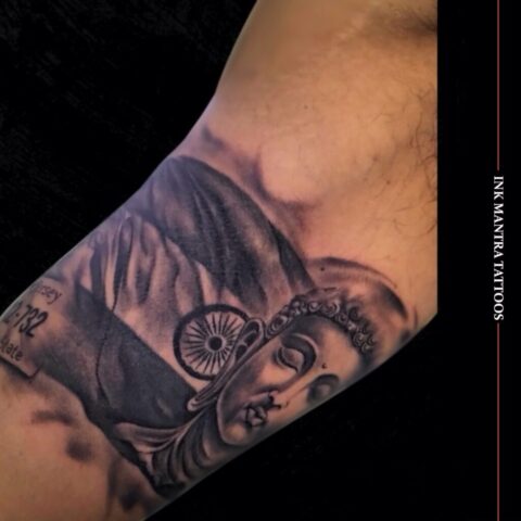 The India Flag And Budha Realistic Tattoo By Ink Mantra Tattoos