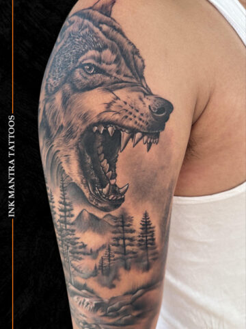 Aggressive Wolf Tattoo - Ink Mantra Tattoo Studio