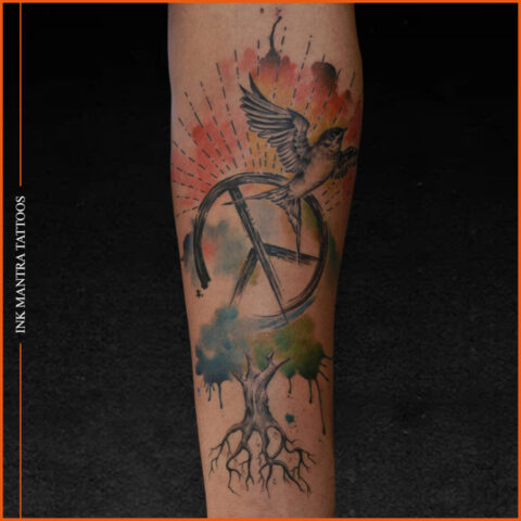 Custom Tree Peace Sign And Flying Bird Tattoo By Ink Mantra Tattoo 1024X1024 - Ink Mantra Tattoo Studio