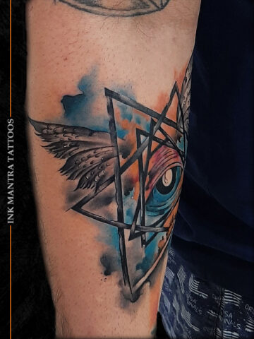 Feather And All Seeing Eye Tattoo - Ink Mantra Tattoo Studio